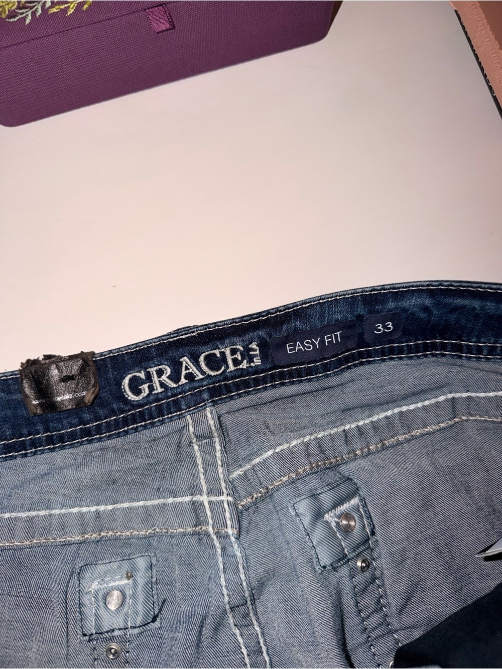 Grace In LA Dark Blue Flared Jeans with Embelishment Details - Picture 2 of 6